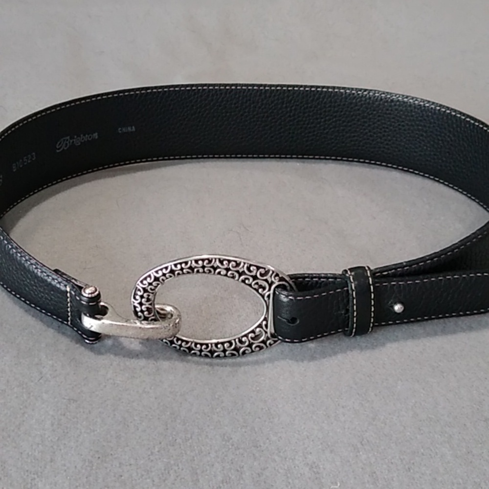 Brighton Belt, large silver buckle, hook style closure.